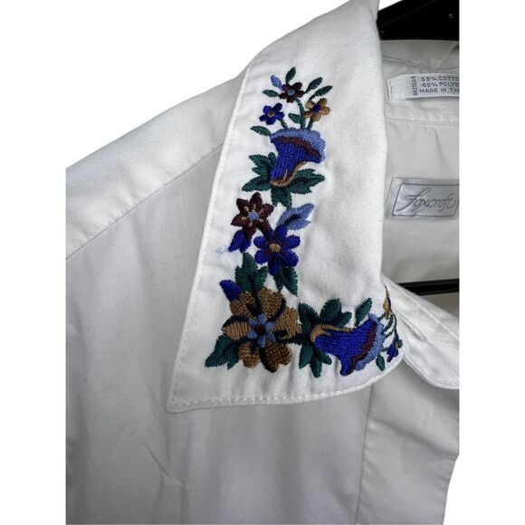 Foxcroft Long Sleeve White Button Up Collared Top With Embroidery - Picture 2 of 5